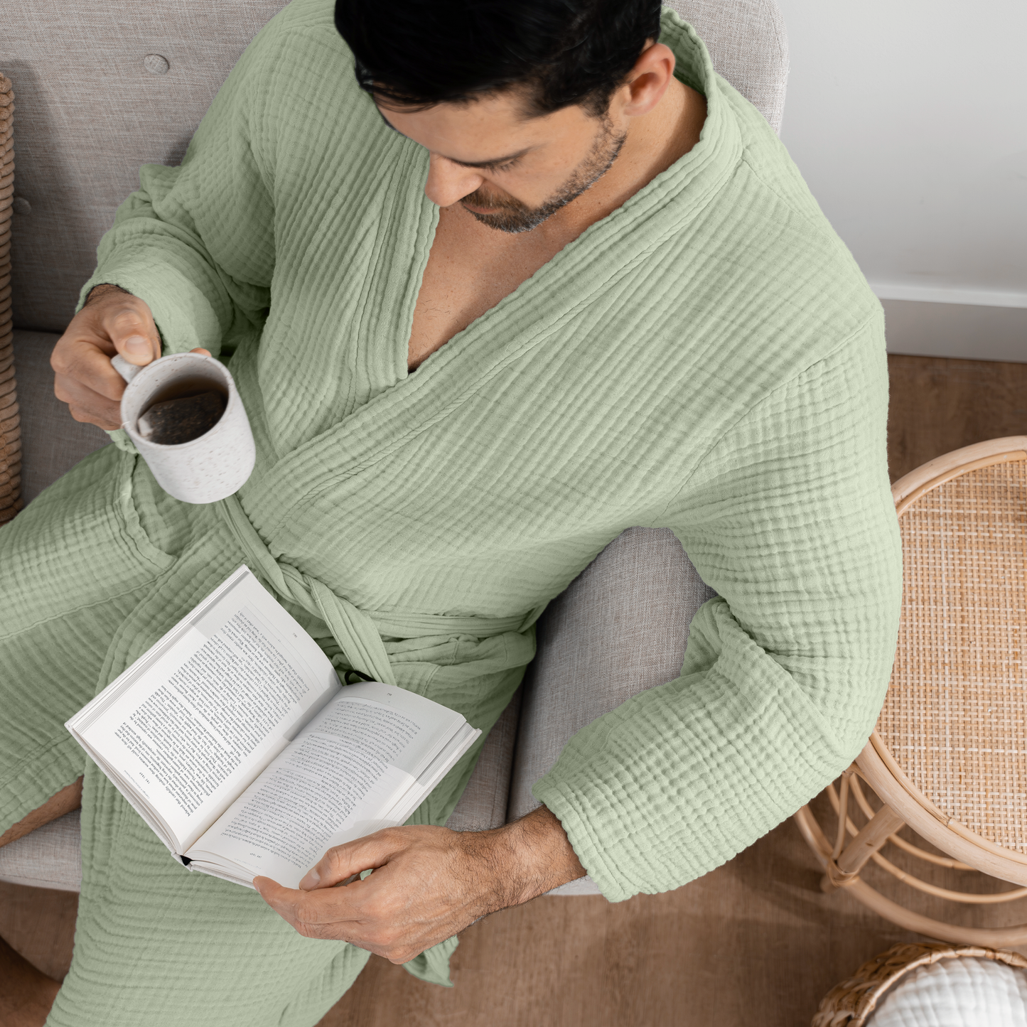 Muslin Bathrobe, Sage by Comfy Cubs