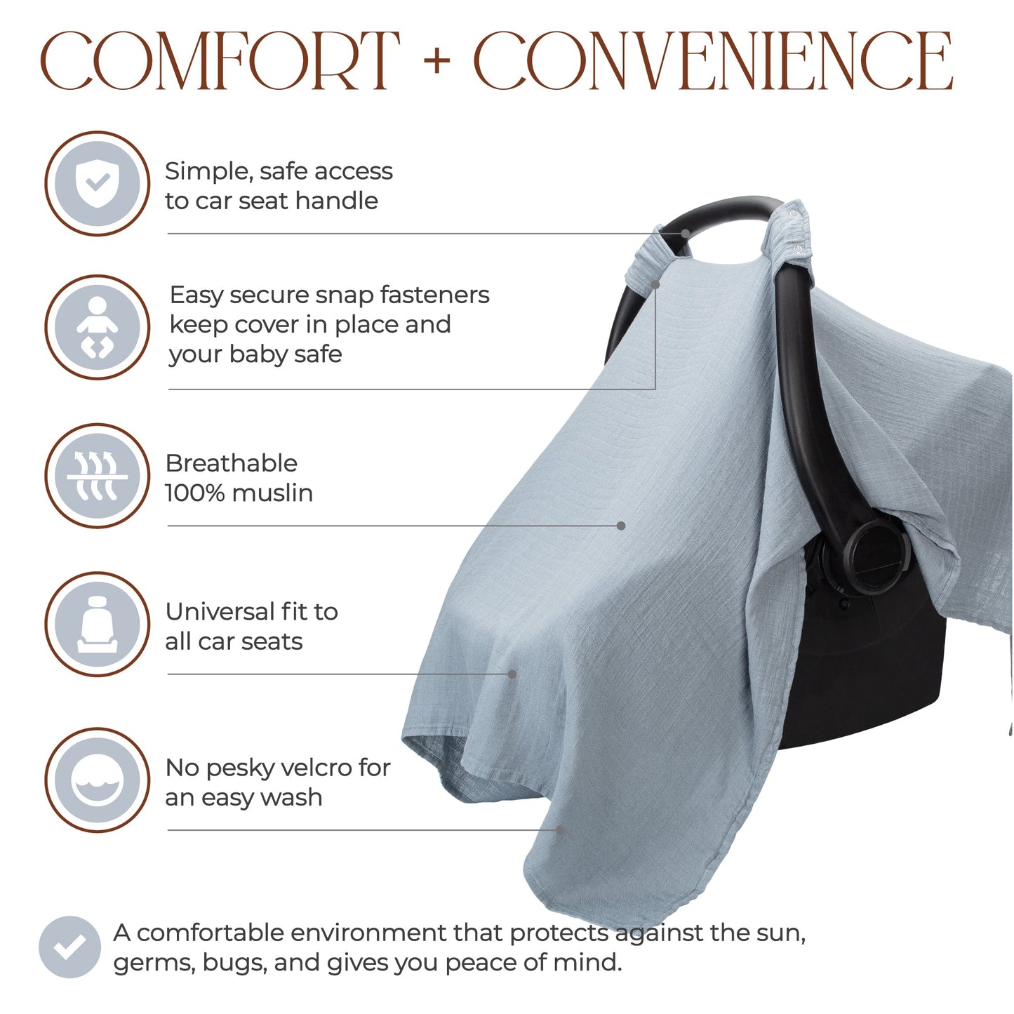 Baby Car Seat Cover by Comfy Cubs - Pacific Blue