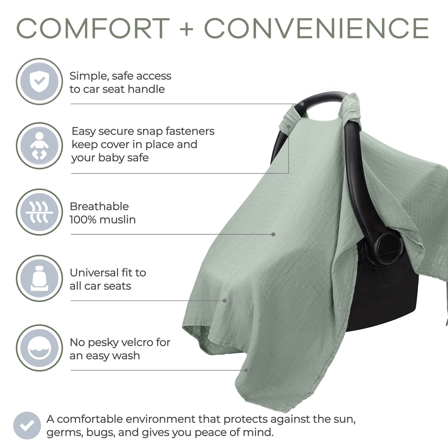 Baby Car Seat Cover by Comfy Cubs - Fern