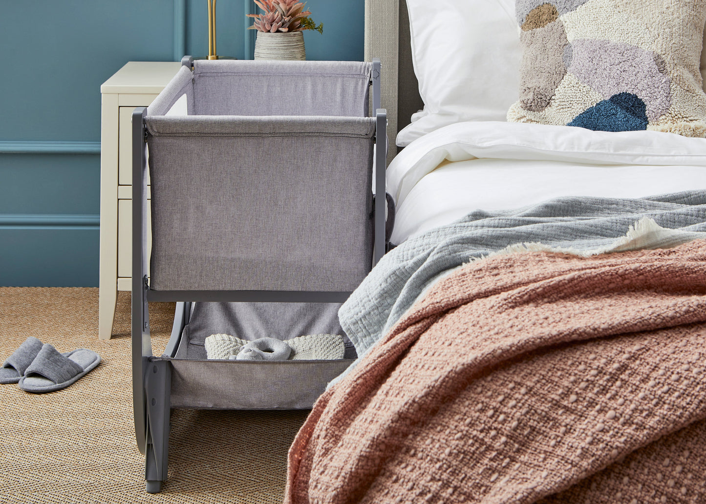 Shnuggle Air Lite Bedside Crib | Height Adjustable Baby Bed with Mattress + 1 Waterproof + 2 White Sheets