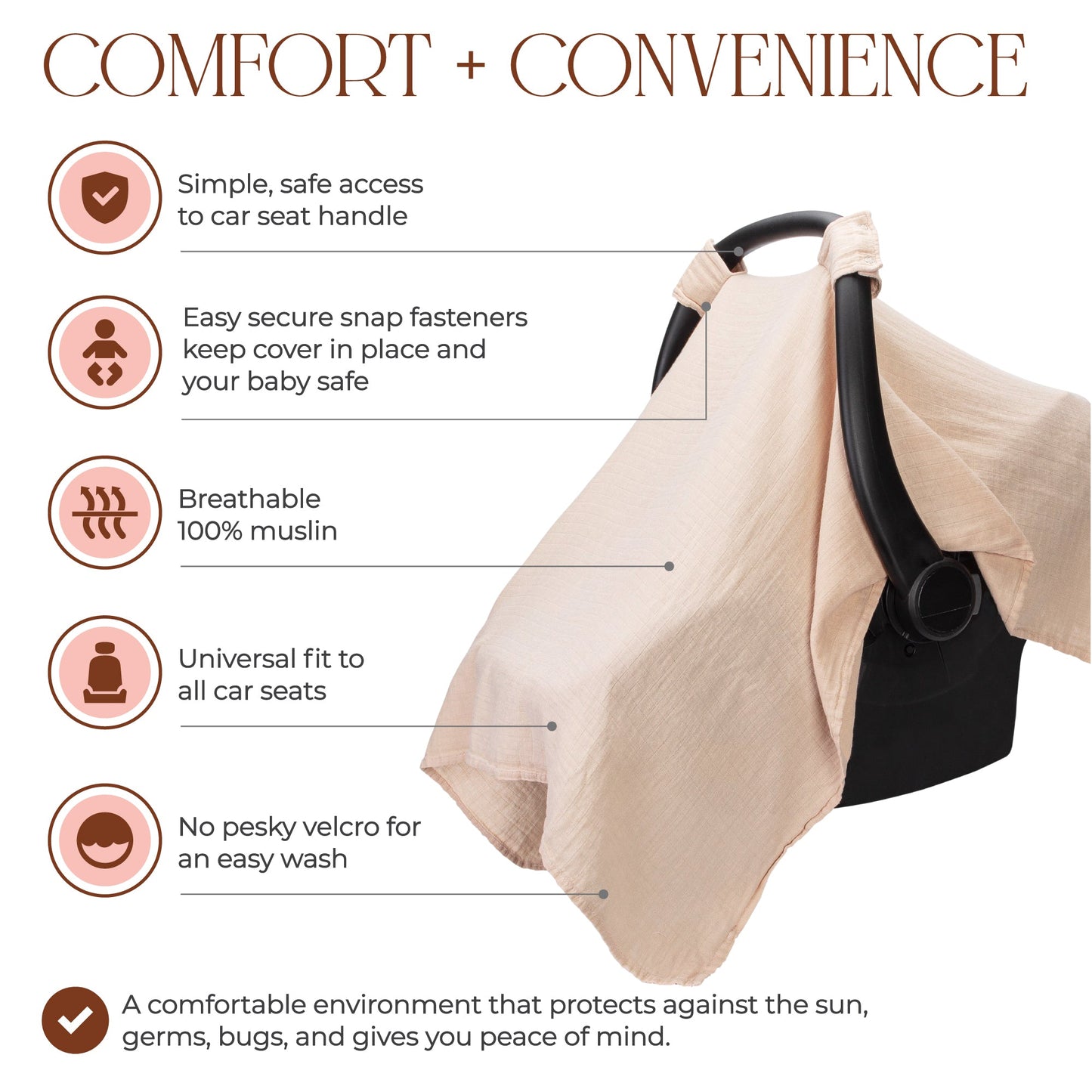 Baby Car Seat Cover by Comfy Cubs - Blush