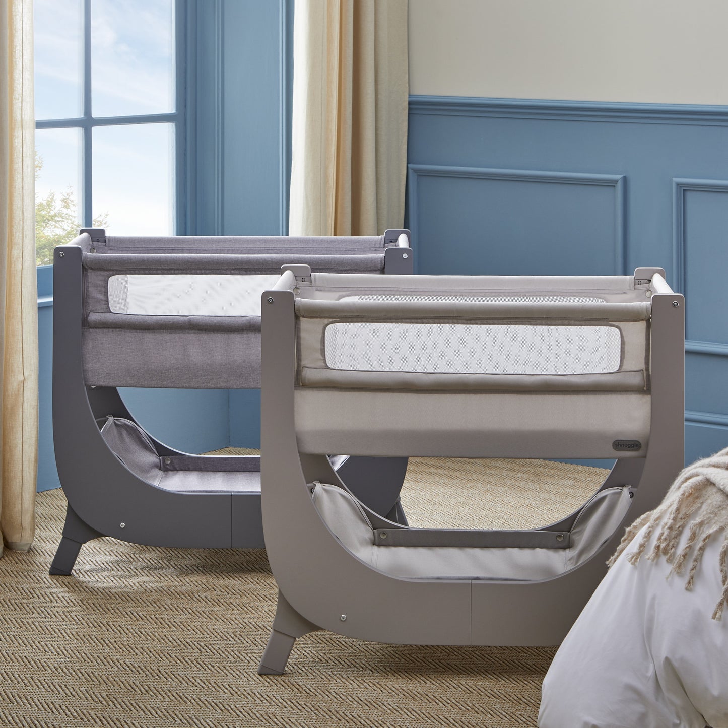 Shnuggle Air Lite Bedside Crib | Height Adjustable Baby Bed with Mattress + 1 Waterproof + 2 White Sheets
